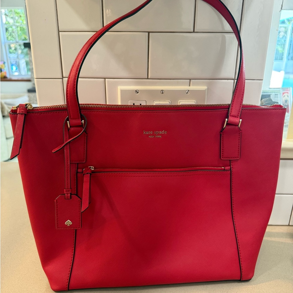 Kate Spade New York Red Saffiano Leather Tote Shoulder Bag